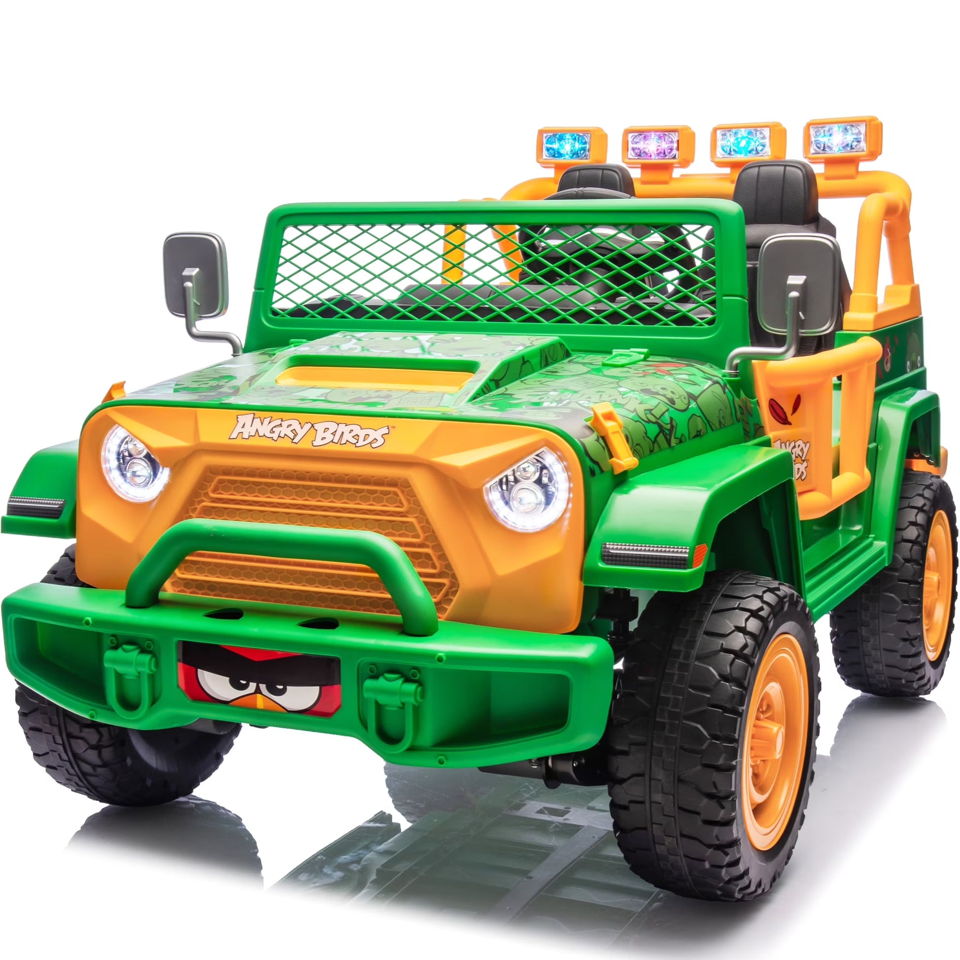 Joyracer 24 Volt Ride on Toys for Big Kids, Licensed Angry Birds Ride on Truck with Remote, 2 Seater 4WD Electric Ride ons with Shovel, Bluetooth, Lights, Power Car Wheels for 3-8, 130lbs, Green(Green)
