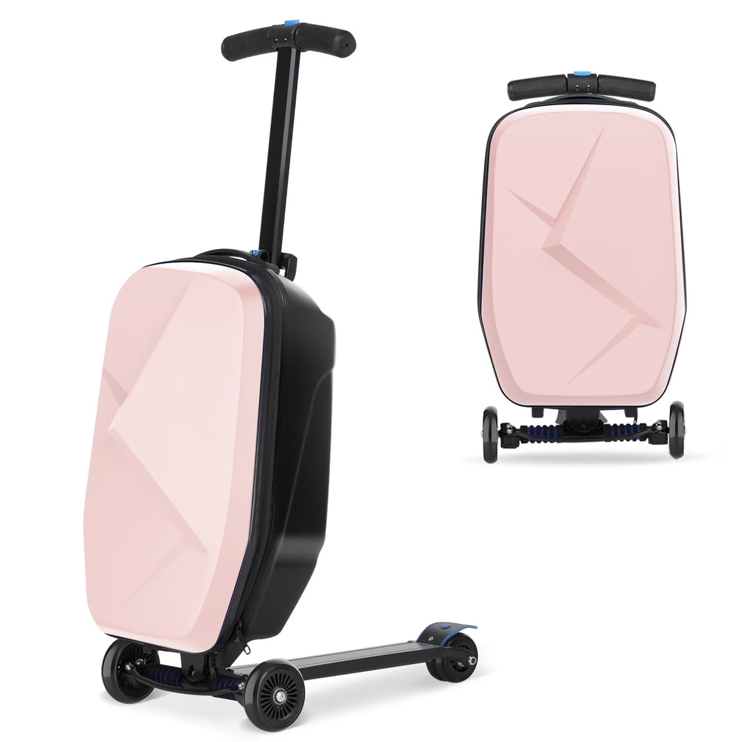 Advwin Scooter Luggage for Kids  Adults, Hardside Ride on Suitcase for Kids Ages 4-15 Multifunctional Lightweight Foldable Carry on Luggage with Wheels Ride on for Children Teenagers, Pink(Pink)
