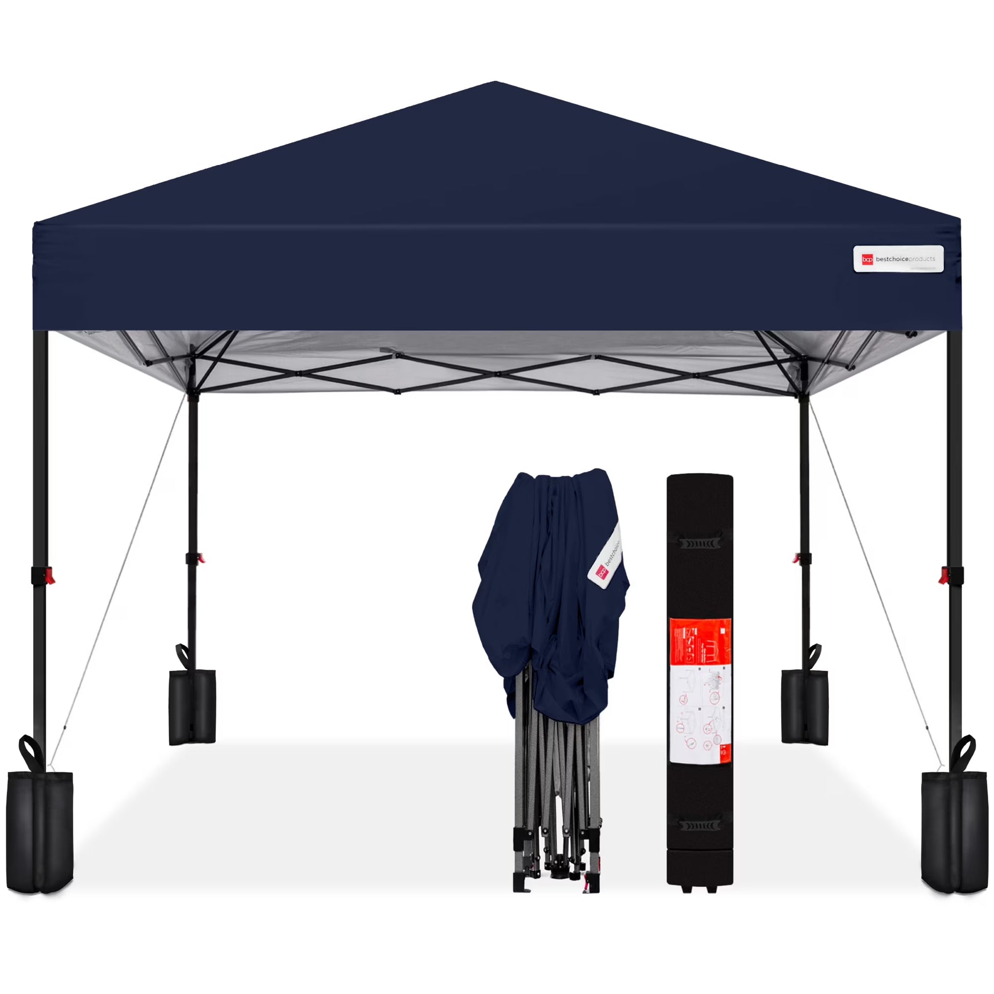 Best Choice Products 12x12ft Easy Setup Pop Up Canopy w/ 1-Button Setup, Wheeled Case, 4 Weight Bags - Navy Blue(Navy Blue)