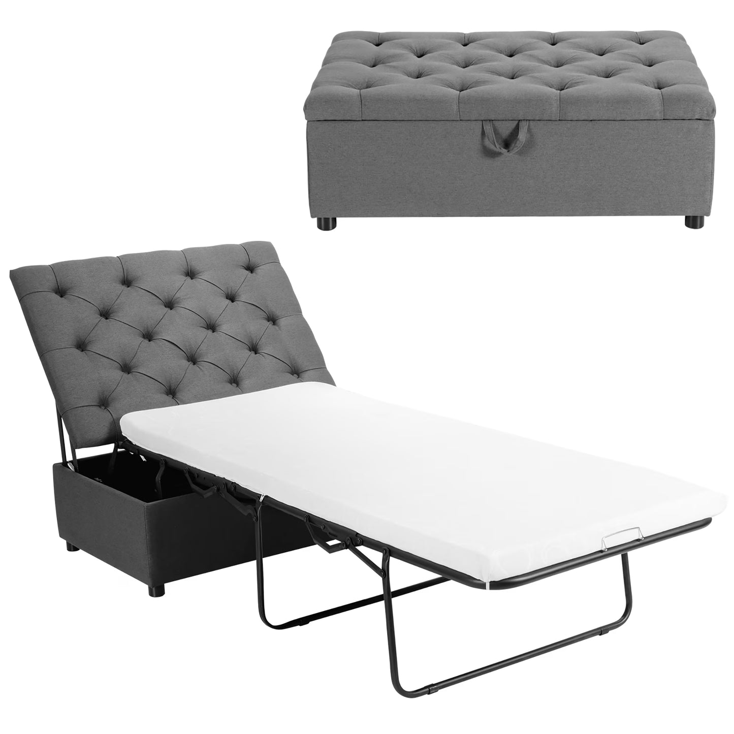 Costway Modern Solid Wood Folding Beds with Ottoman, Grey(Grey)