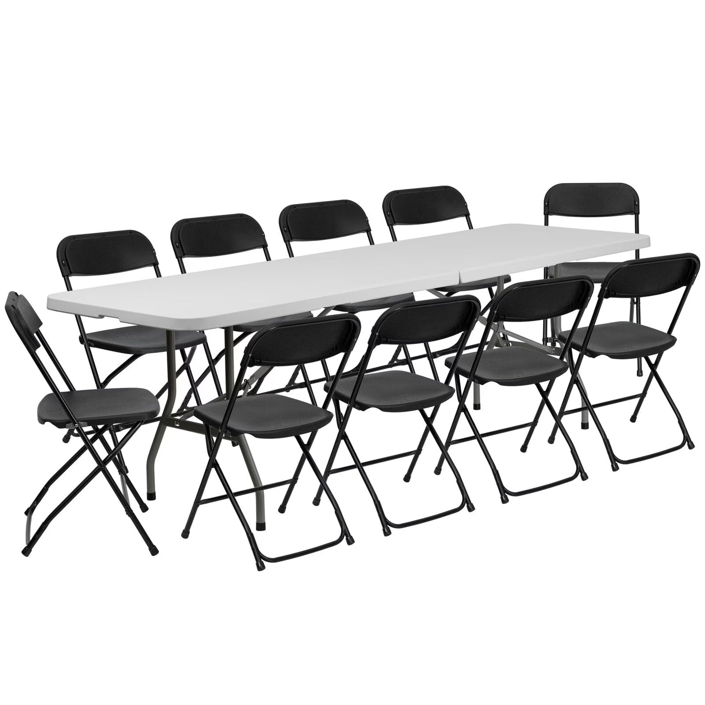 Ktaxon 6ft White Folding Table and 10 Pack Folding Chairs Black, Plastic Table and Chair Set