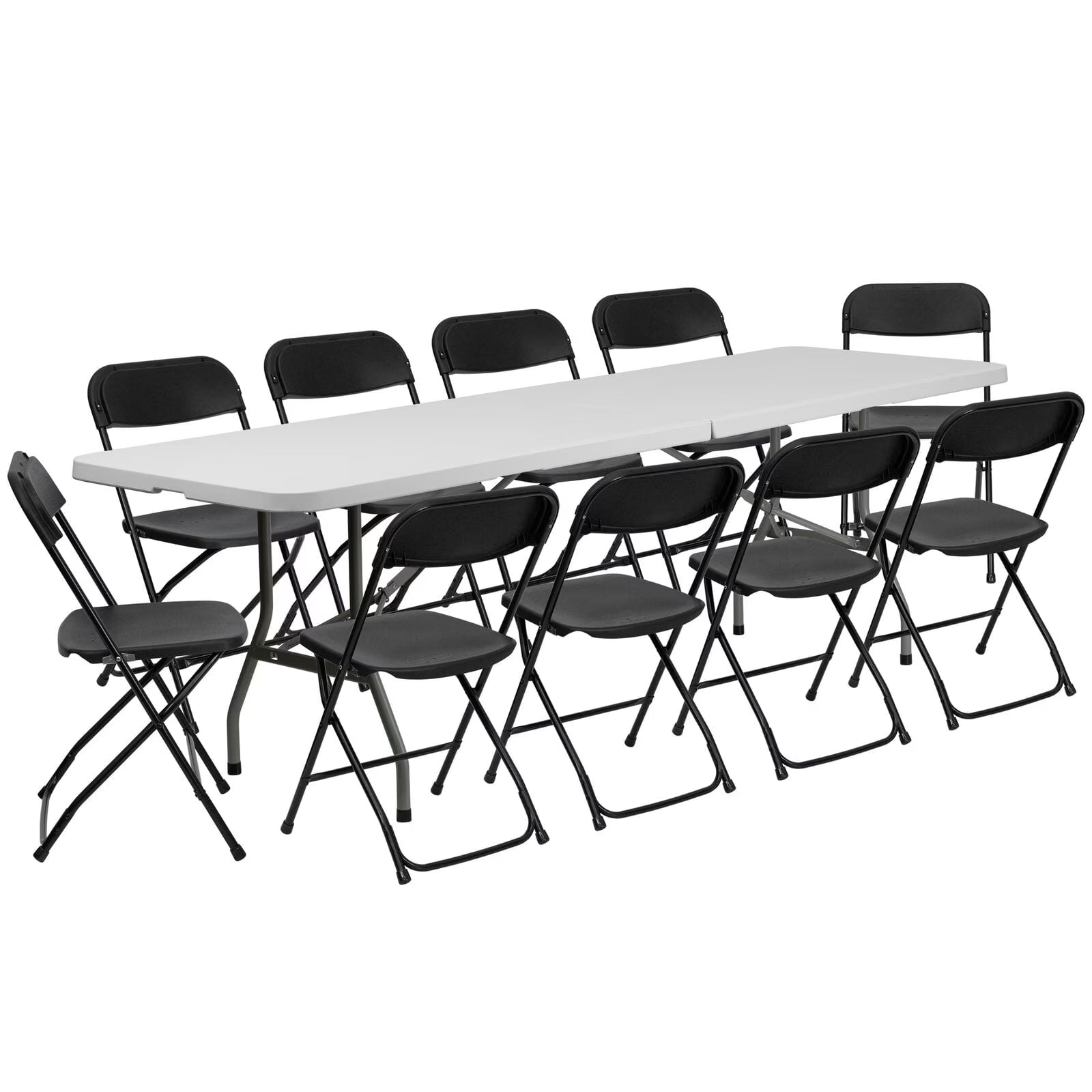 Ktaxon 6ft White Folding Table and 10 Pack Folding Chairs Black, Plastic Table and Chair Set