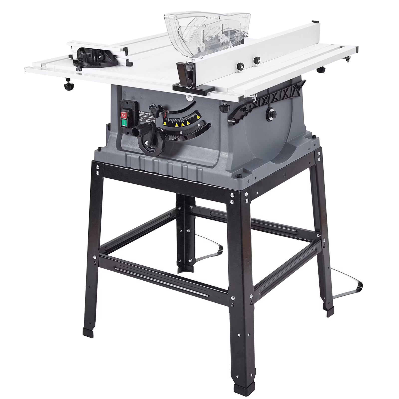 Garvee 10" Table Saw - 15A Electric Table Saw with Metal Stand, 90�� Cross Cut  0-45�� Bevel Cut, Cutting Speed Up to 5000RPM Multifunctional Saw Adjustable Blade Height for Woodworking,Gray(Gray)