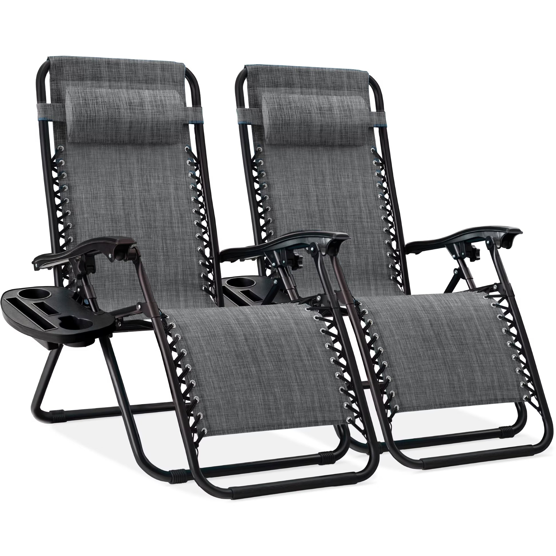 Best Choice Products Set of 2 Zero Gravity Lounge Chair Recliners for Patio, Pool w/ Cup Holder Tray - Gray(Gray)