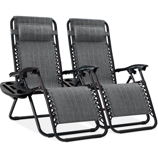 Best Choice Products Set of 2 Zero Gravity Lounge Chair Recliners for Patio, Pool w/ Cup Holder Tray - Gray(Gray)