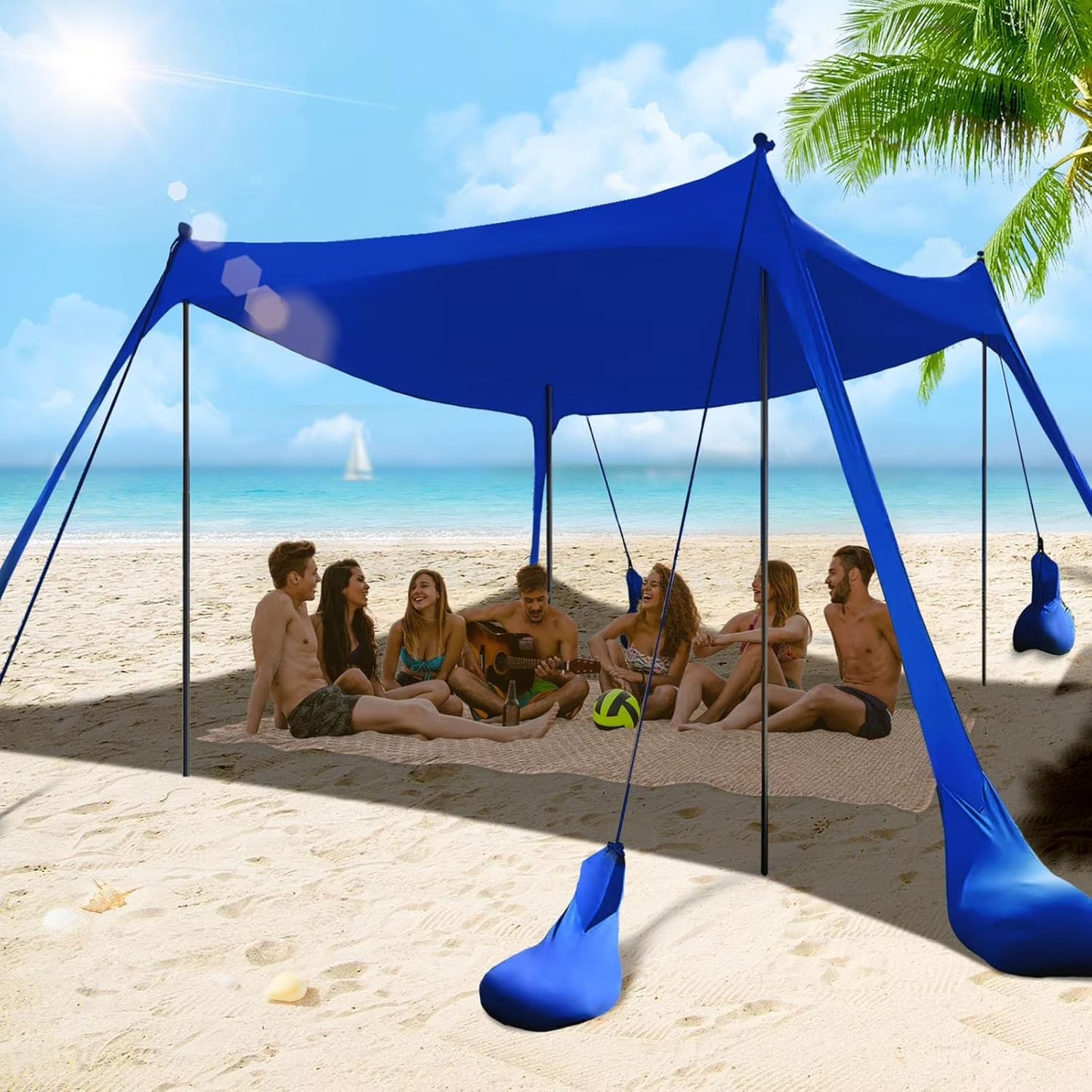 Beach Tent Sun Shelter 10x10FT Beach Shade Canopy with 8 Sandbags, UPF 50+ Protection Beach Shade Canopy, Outdoor(10 x 10 FT��Dark Blue��)