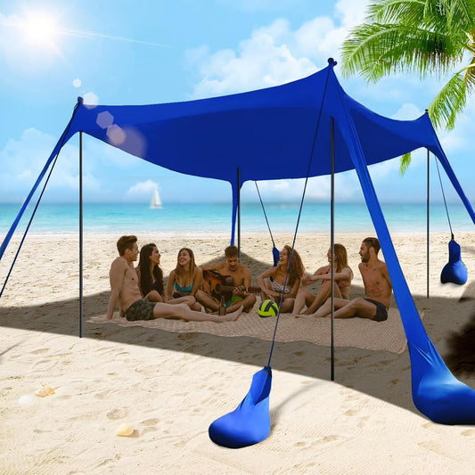 Beach Tent Sun Shelter 10x10FT Beach Shade Canopy with 8 Sandbags, UPF 50+ Protection Beach Shade Canopy, Outdoor(10 x 10 FT��Dark Blue��)