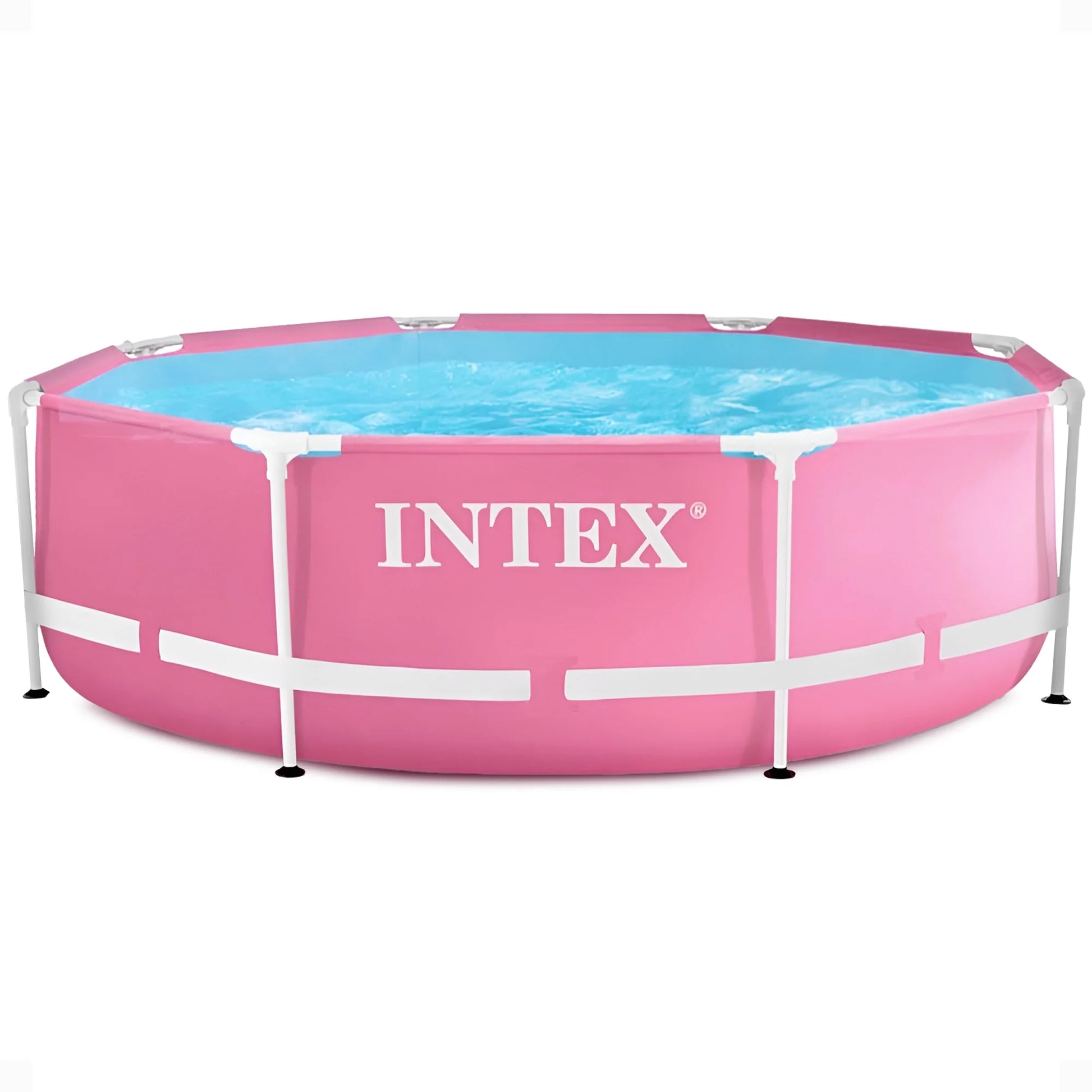 Open Box 28290EH 8ft x 30in Round Metal Frame Above Ground Swimming Pool, Pink