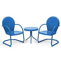 Efurden Patio Bistro Set Retro Metal Outdoor Seating Set Conversation Set 3 Pieces, 2 C-Spring Motion Armchairs and Round Side Table for Porch Lawn Garden, Red(Blue)