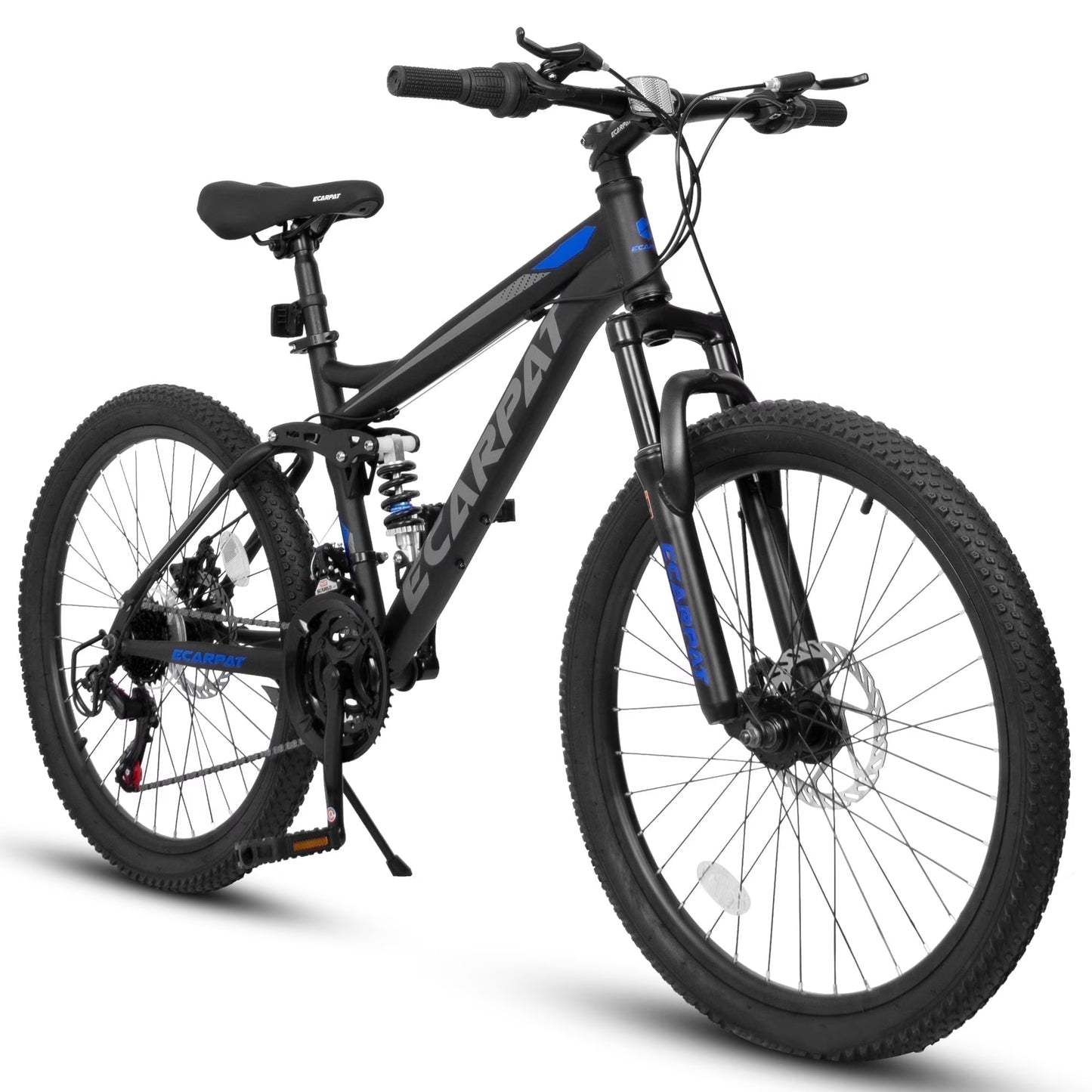 24 inch Dual/Front Suspension Mens Womens Mountain Bike,21 Speeds Dual Disc Brake,High-Carbon Steel Frame,Trail Beach Snow Commuter City Bikes,Black(Black)