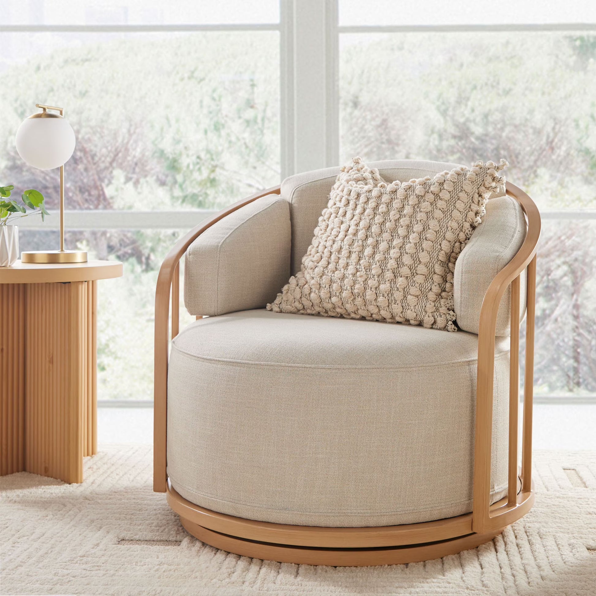 Better Homes  Gardens Lillian Swivel Birdcage Accent Chair, Cream Linen(Cream)