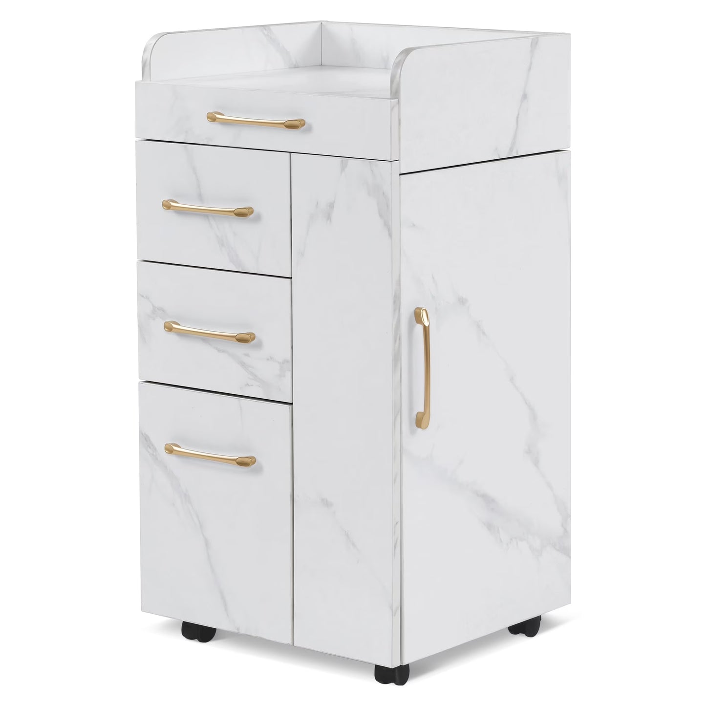 BarberPub Salon Trolley, Hair Styling Rolling Utility Cart with Storage Drawer(White)