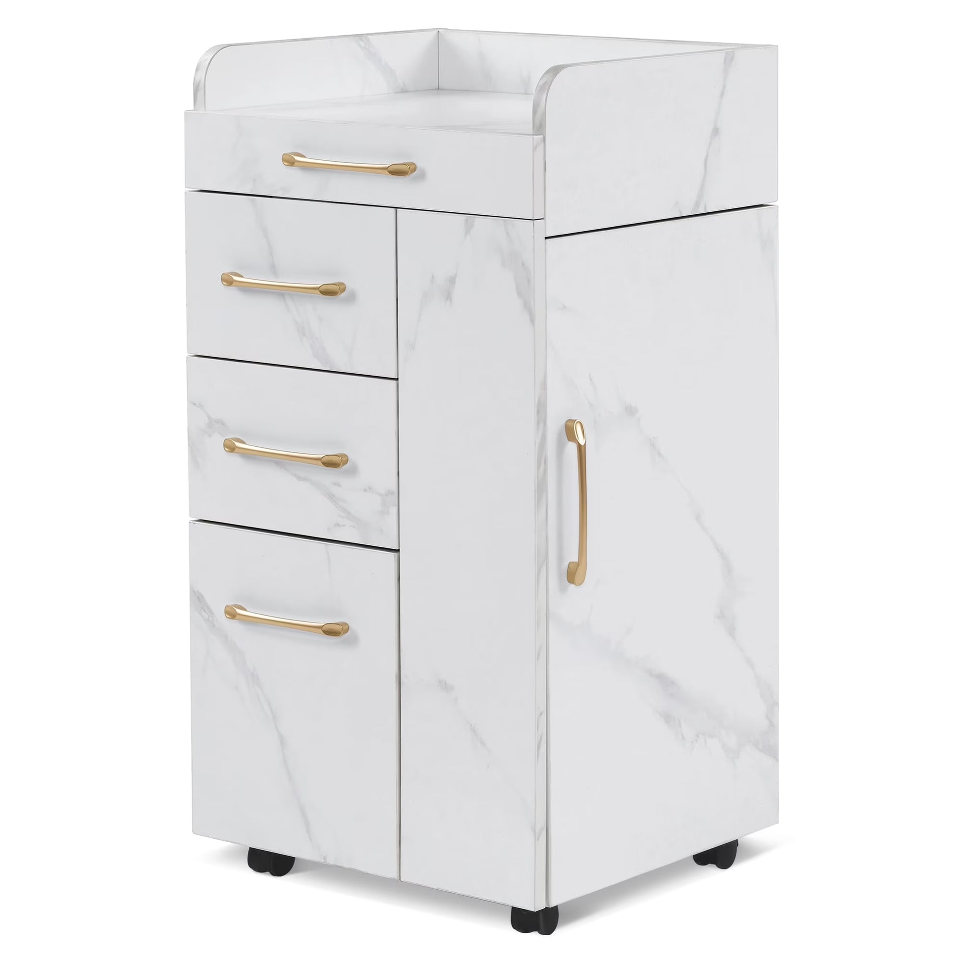 BarberPub Salon Trolley, Hair Styling Rolling Utility Cart with Storage Drawer(White)