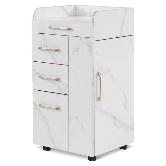 BarberPub Salon Trolley, Hair Styling Rolling Utility Cart with Storage Drawer(White)