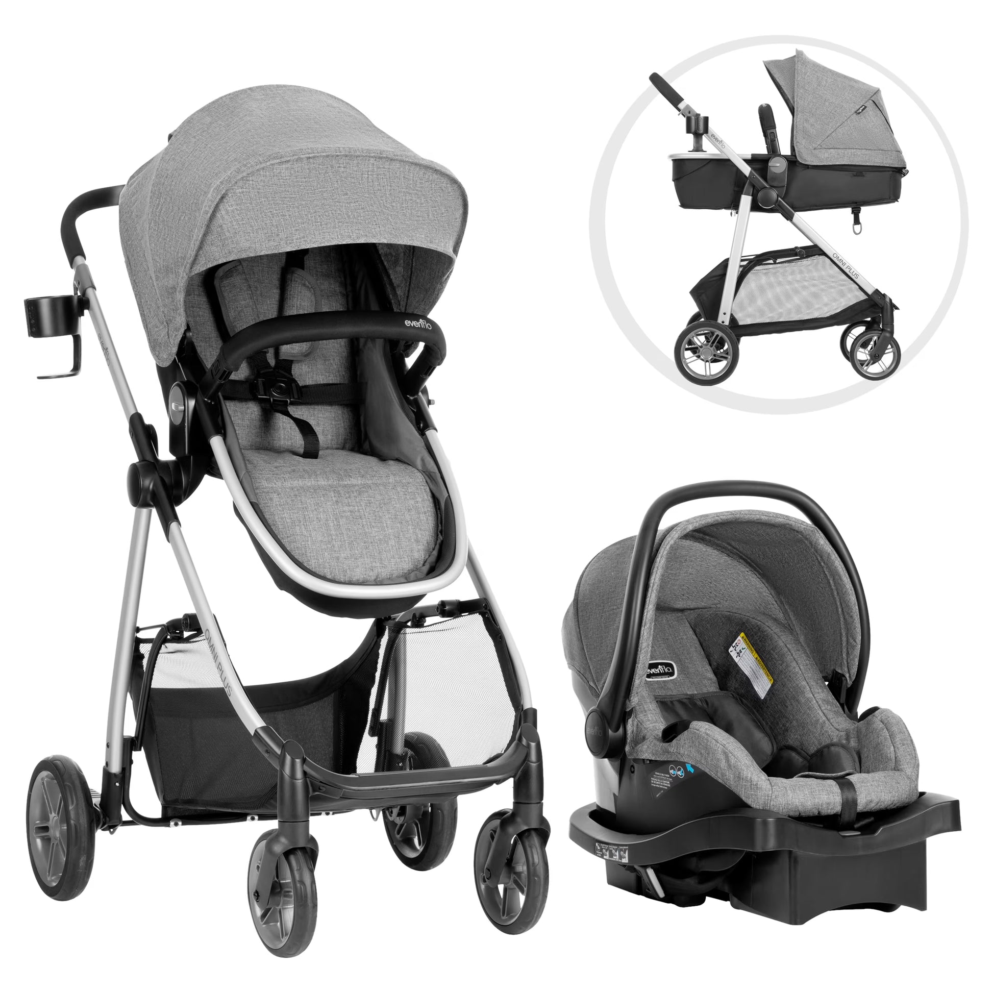 Evenflo Omni Plus Modular Travel System with LiteMax Sport Infant Car Seat, Mylar Gray, Unisex(Mylar Gray)