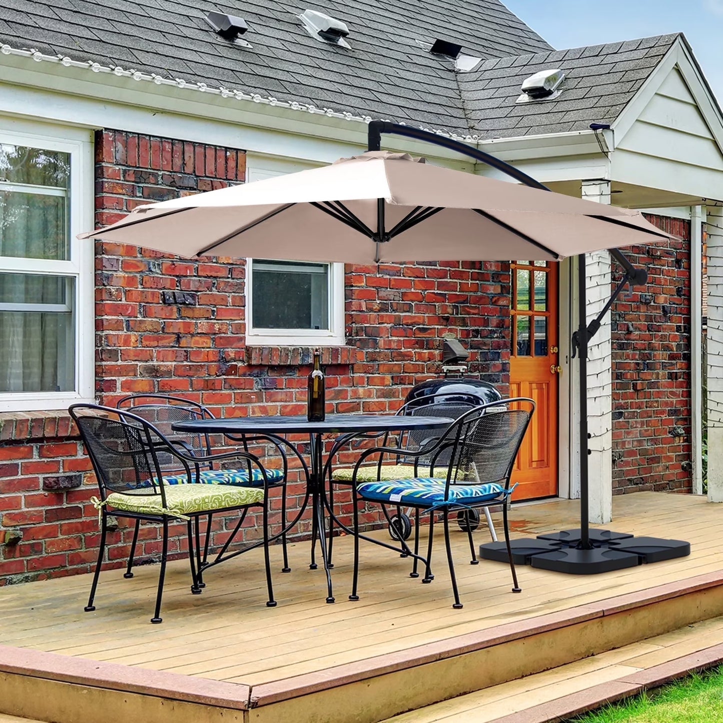 JUSTLET 10ft Heavy Duty Patio Hanging Offset Cantilever Patio Umbrella W/ 4-Piece Base Included Included, Beige(Beige)
