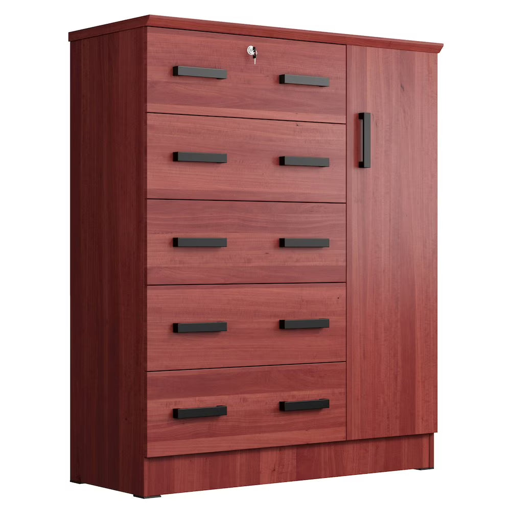 Better Home Products JCF Sofie 5 Drawer Wooden Tall Chest Wardrobe in Mahogany(Mahogany)