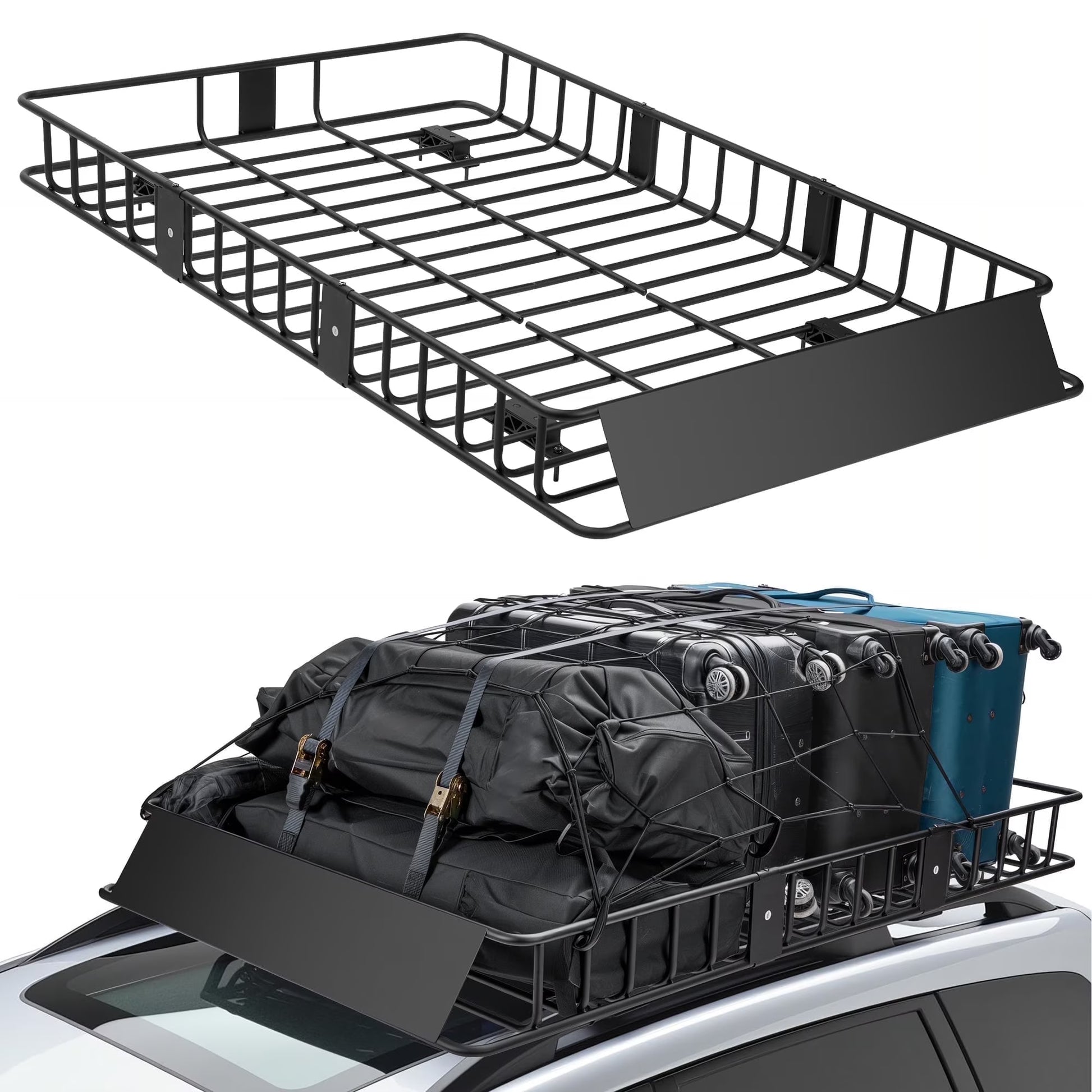 Naipo Roof Rack Cargo Basket,500 lb,64"x39"x6"Extendable Roof Luggage Holder Rack with 4 U-Bolts for SUV/RV,Camping
