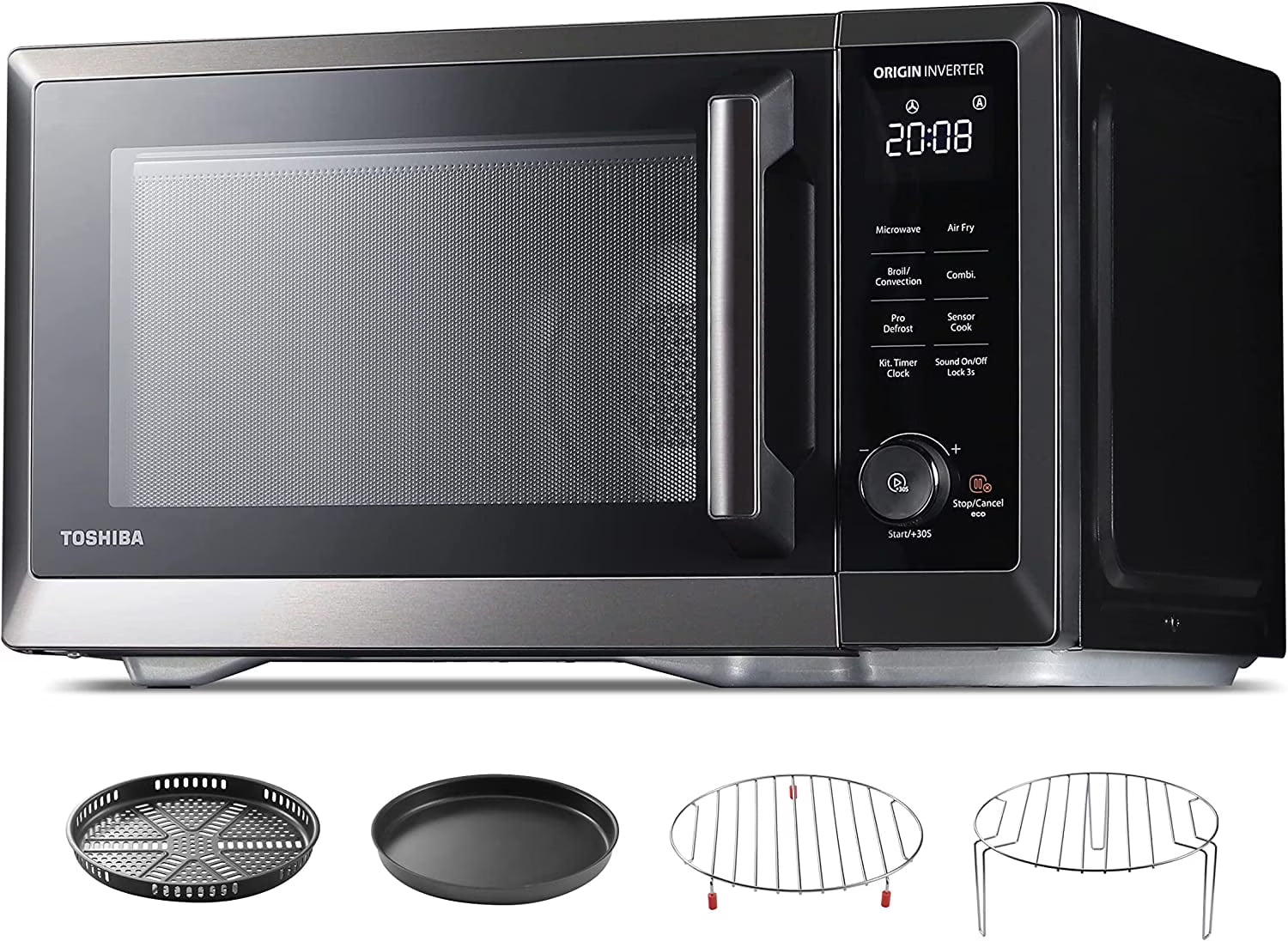 TOSHIBA 7-in-1 Countertop Microwave Oven Air Fryer Combo, Inverter, Convection, Broil, Speedy Combi, Even Defrost, Humidity Sensor, Mute Function, 27 Auto Menu47 Recipes, 1.0 cu.ft/30QT, 1000W(MASTER Series - 7 in 1 Premium Microwave - Black)