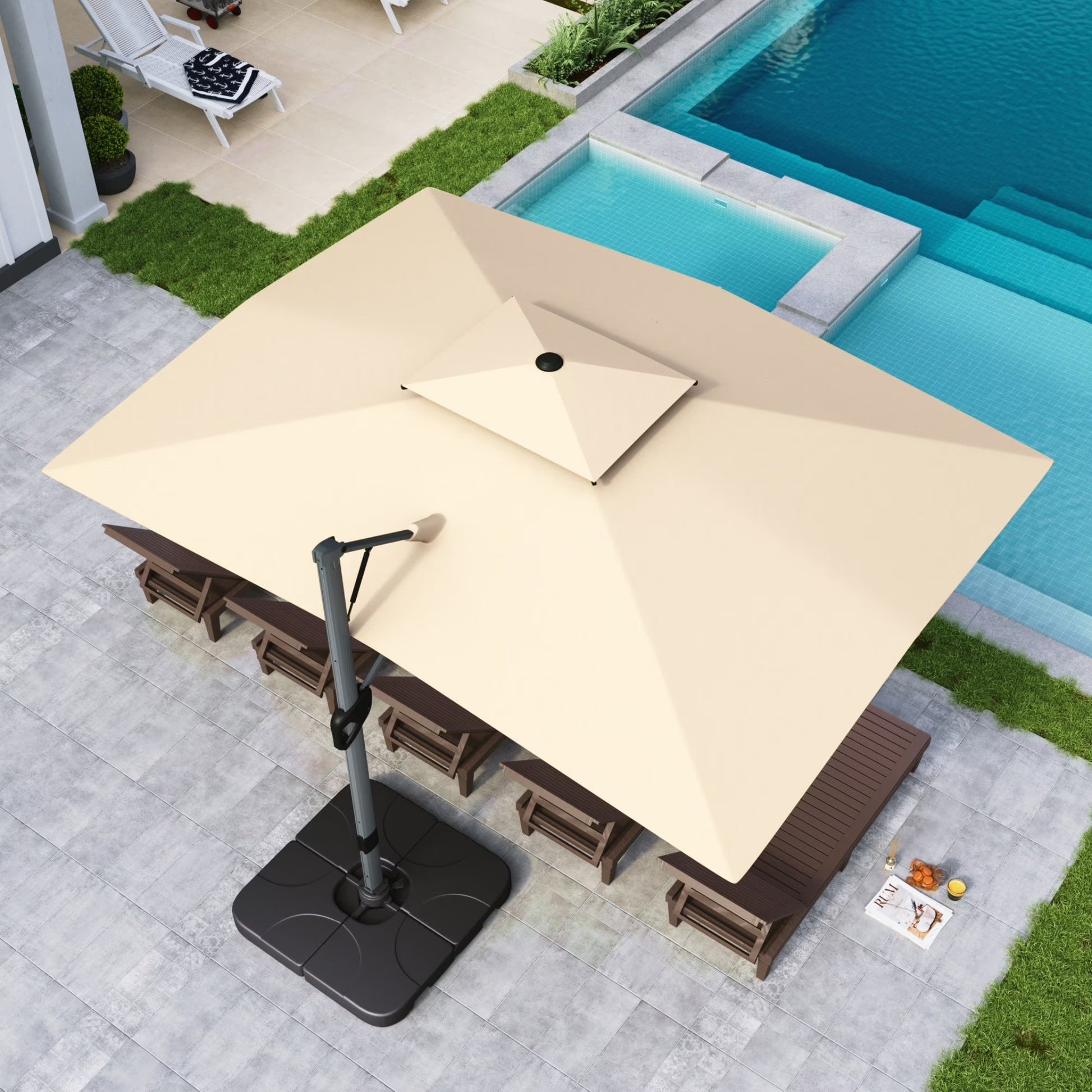 Alpha Joy 12x9ft Outdoor Patio Umbrella Large Rectangle Offset Cantilever Double Umbrella with 360°Rotation, Beige(12' x 9'/Beige)