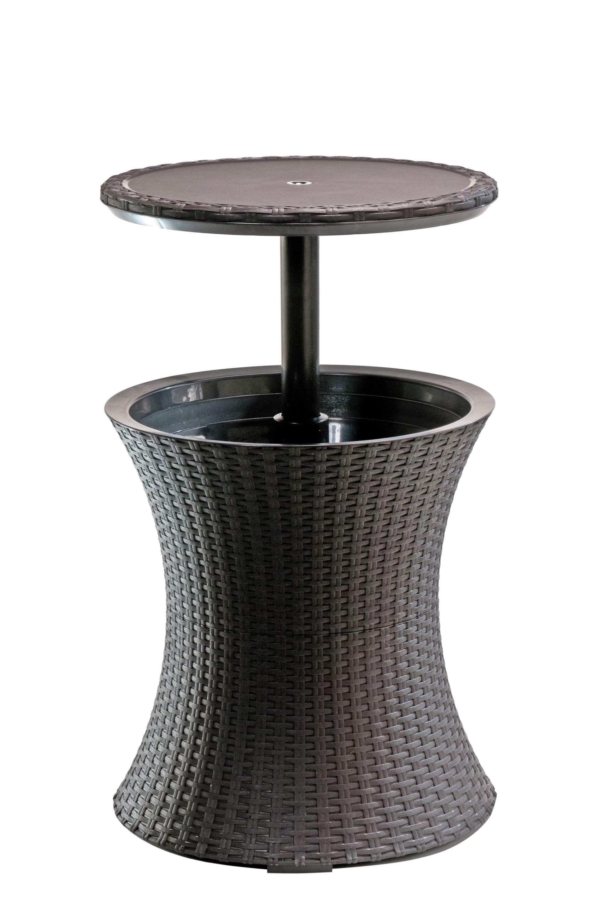 Keter Pacific 7.5 Gallon Cool Bar 2 in 1 Weather Resistant Side Table and Bar Durable Resin Outdoor Patio Beverage Cooler Table, Rattan Look Brown(Brown)