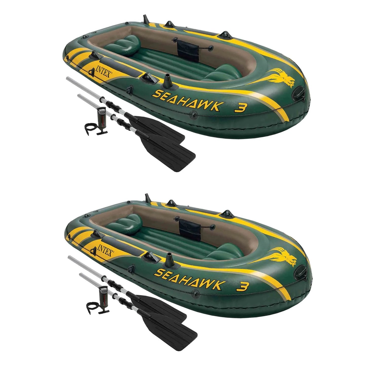 Intex Seahawk 3 Person Inflatable Boat Set with Aluminum Oars  Pump (2 Pack)