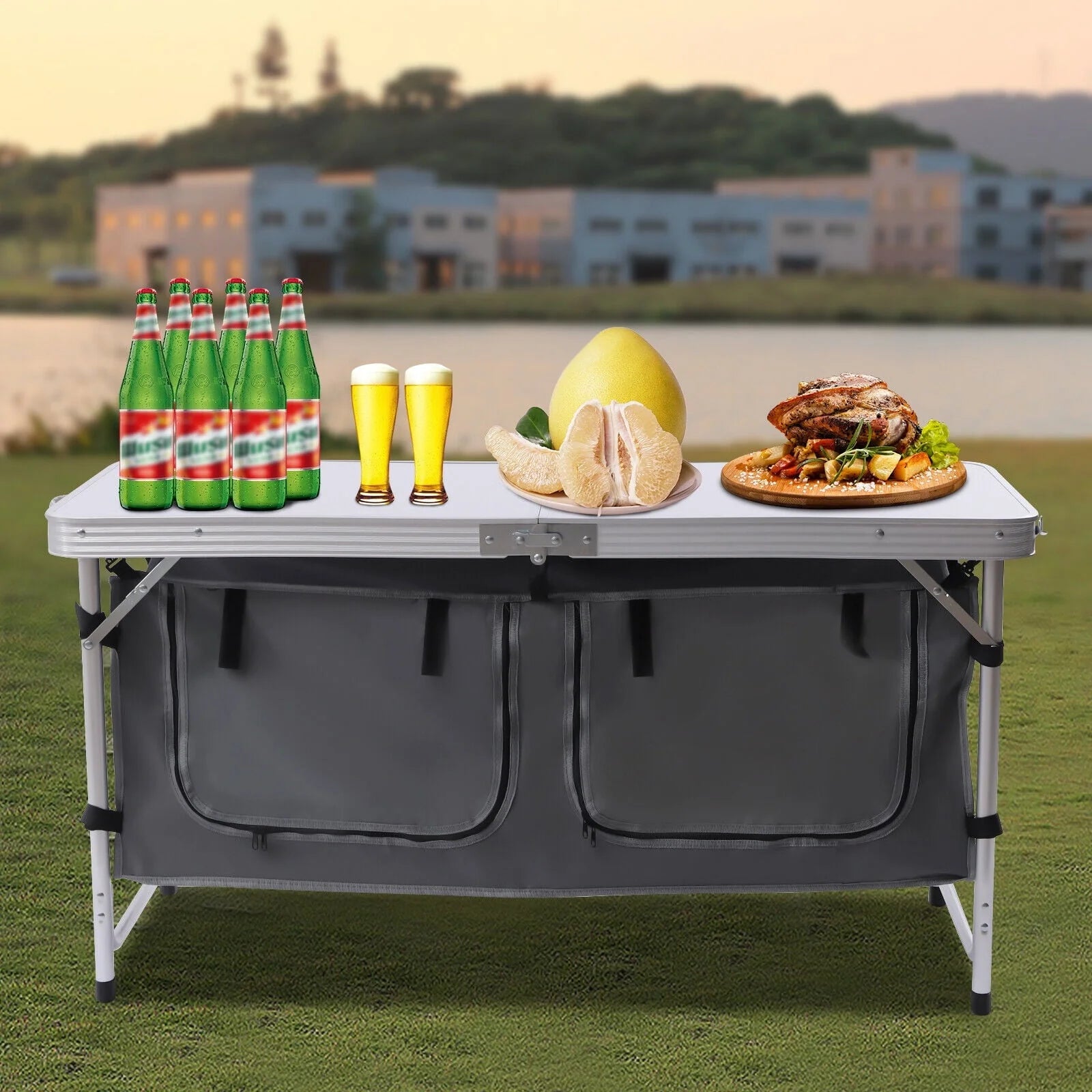 Folding Camping Table Portable Aluminum Camping Table Height Adjustable Camping Cook Station for Indoor Outdoor
