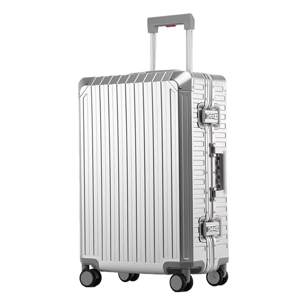 All Aluminum Magnesium Hardshell Carry On Luggage with Lock, Airline Approved Hardside Carry on Suitcase with Spinner Wheels, Checked Metal Rolling Luggage Case for Travel, Business(Silver/20 inch)