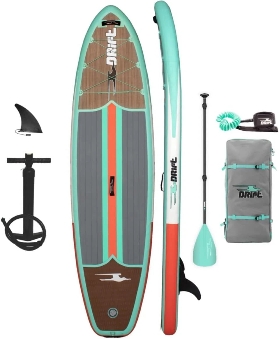 Drift Aero Inflatable Stand Up Paddle Board - SUP Paddle Board  Accessories, Including Pump, Paddle, and More - Classic Woodgrain, Adult, 10'8"