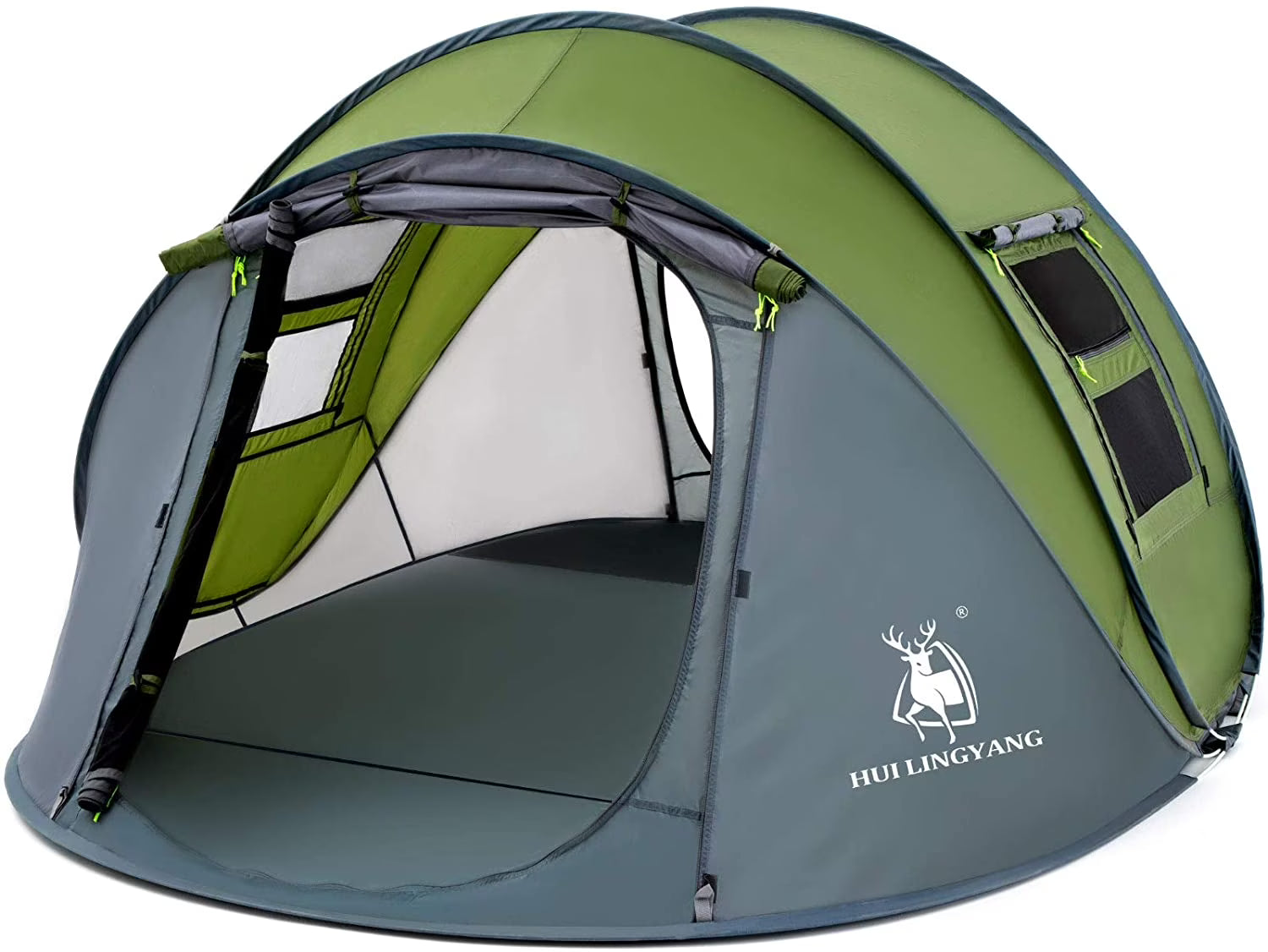 4 Person Easy Pop Up Tent,9.5’X6.6’X52'',Waterproof, Automatic Setup,2 Doors-Instant Family Tents for Camping, Hiking  Traveling(Green)