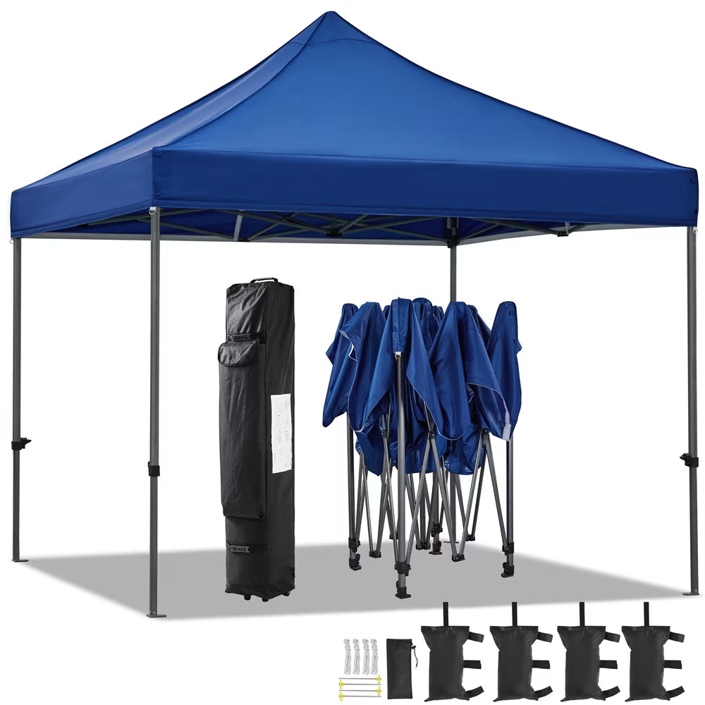 Alden Design Adjustable 10' x 10' Commercial Pop-up Canopy with Wheeled Carry Bag, Blue(Blue)
