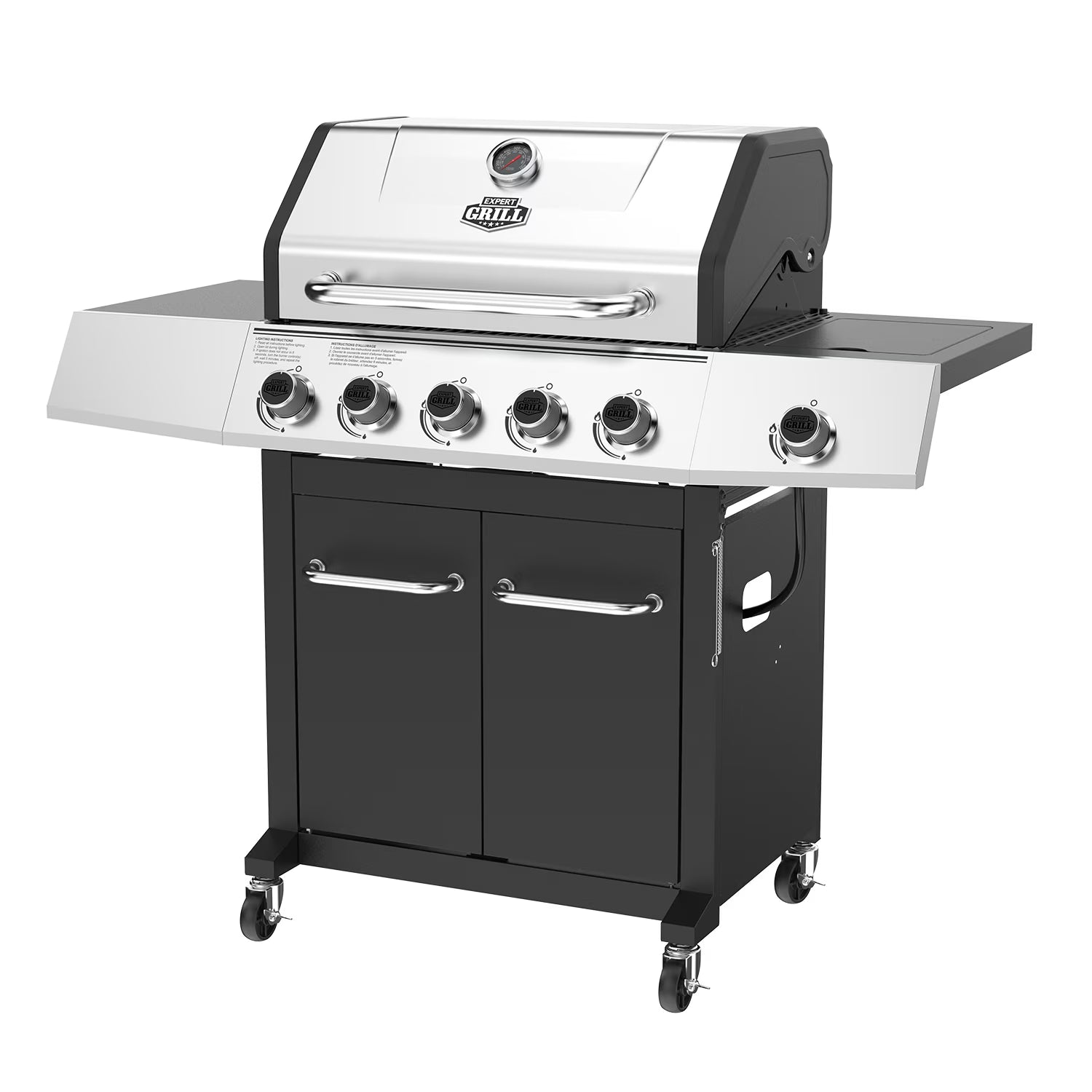Expert Grill 5 Burner Propane Gas Grill with Side Burner(5/Black; Stainless Steel)