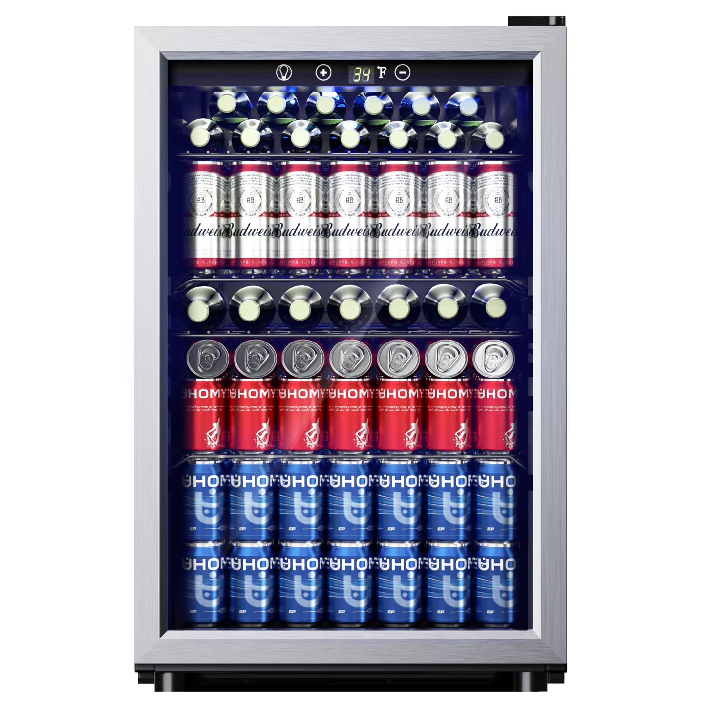 EUHOMY 145 Can Beverage Refrigerator and Mine Cooler with Glass Door with Adjustable Shelves(Silver)