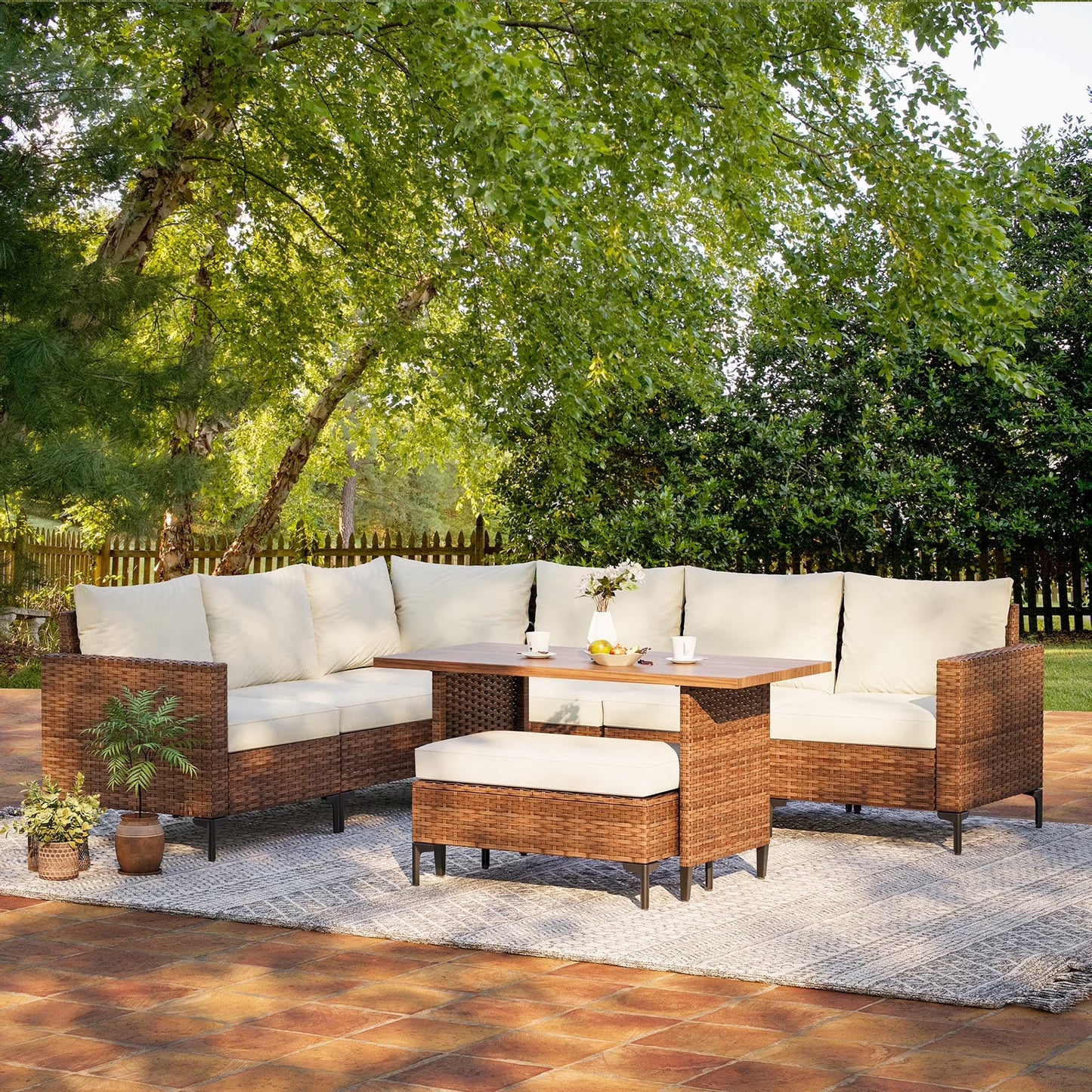 LAUSAINT HOME 8-Piece Patio Furniture Set, Outdoor Wicker Conversation Set with Adjustable Backrest  Storage Ottoman, Beige Cushions