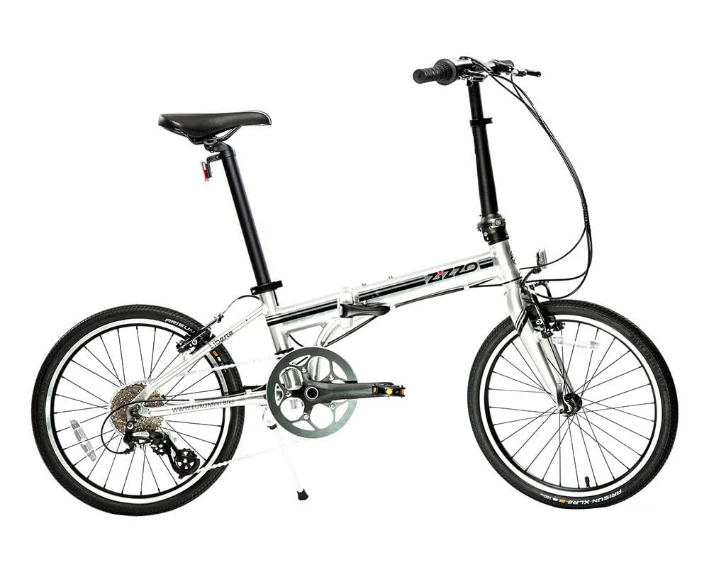 ZiZZO Liberte 8-Speed 20" Wheel, Aluminum Folding Road Bicycle for All Genders, Silver and Black