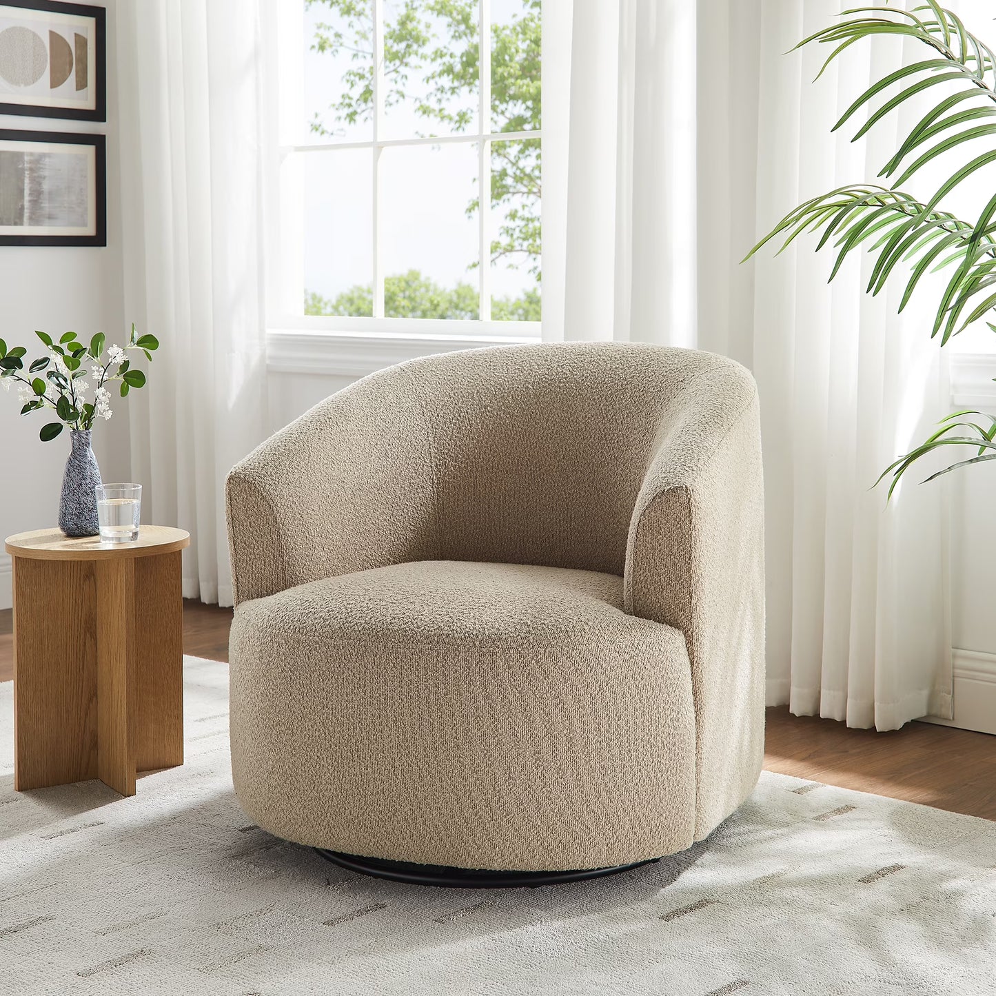 Mainstays Boucle Swivel Accent Chair, Taupe(Taupe)