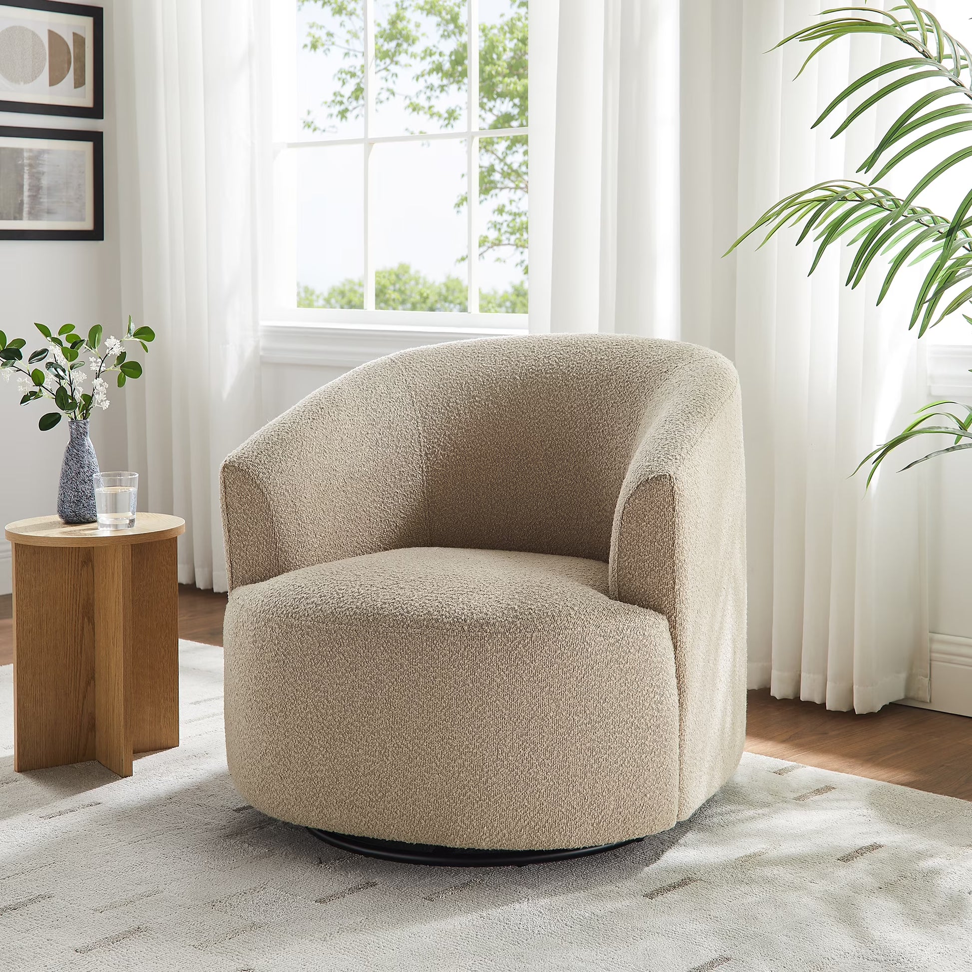 Mainstays Boucle Swivel Accent Chair, Taupe(Taupe)