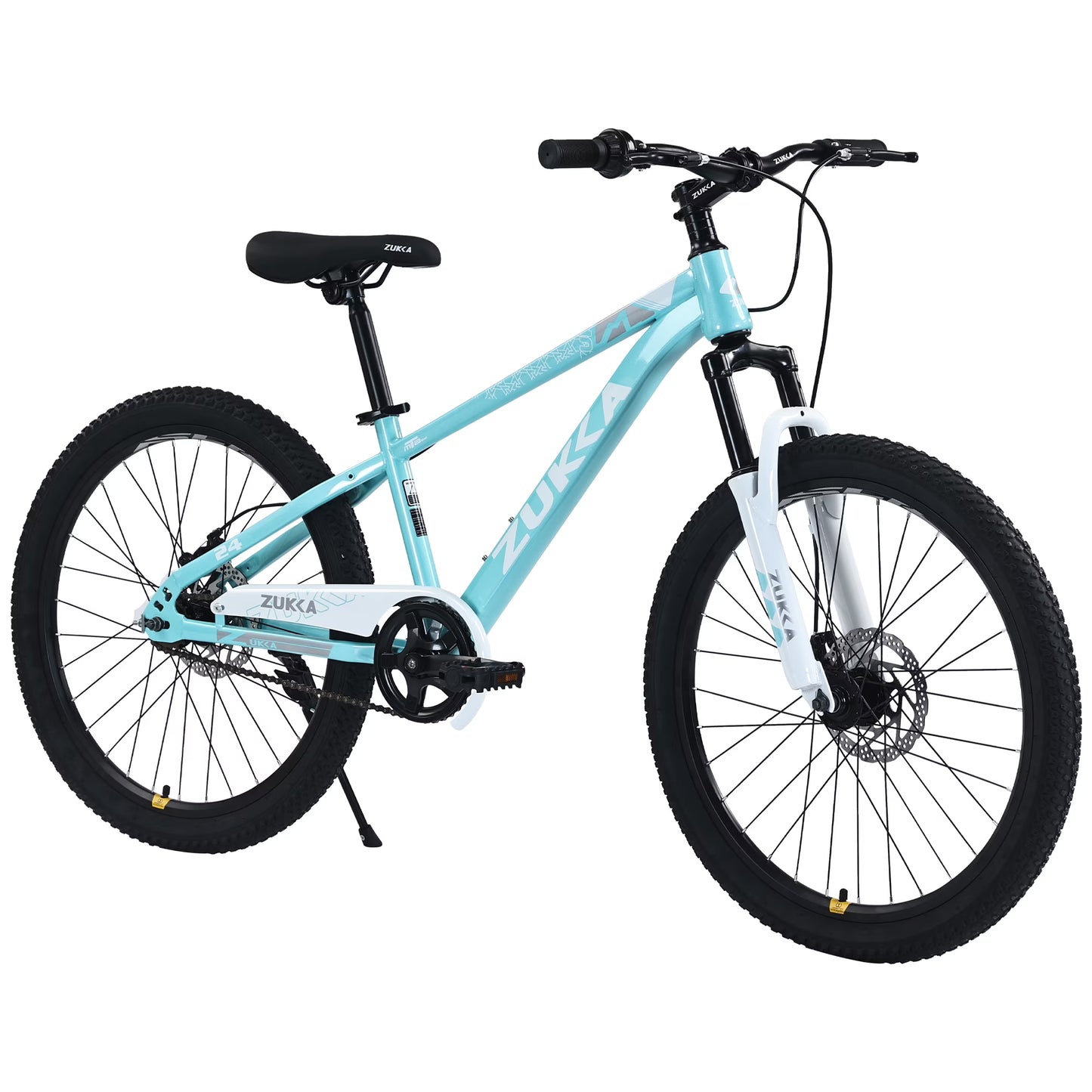 24 Inch Mountain Bike, Kids Mountain Bicycle with Front Suspension Fork and Double Disc Brake, Steel Frame Kids MTB Bike for Boys and Girls Age 9-12 Years, Cyan(Cyan)