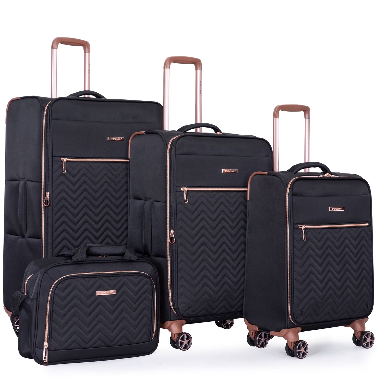 Travelhouse 4 Piece Luggage Set Softside Expandable Lightweight Suitcase with Double Spinner Wheels.(Black)(Black/4)