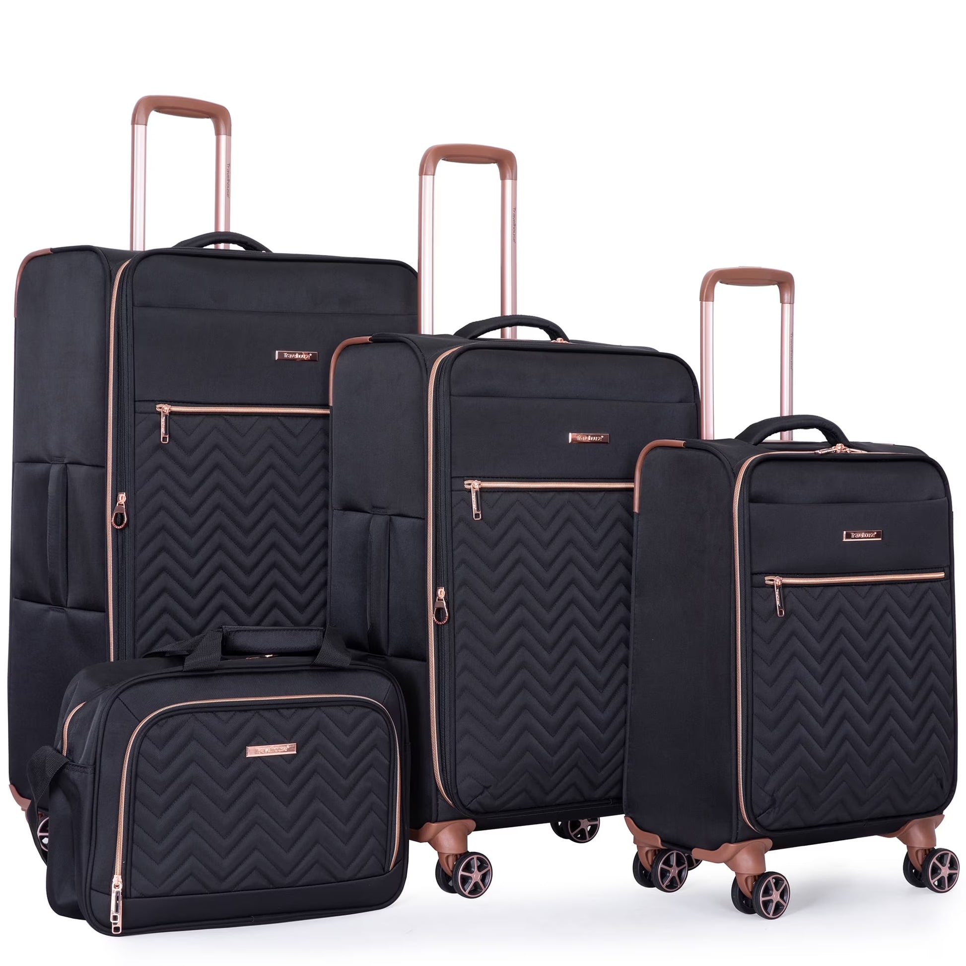 Travelhouse 4 Piece Luggage Set Softside Expandable Lightweight Suitcase with Double Spinner Wheels.(Black)(Black/4)