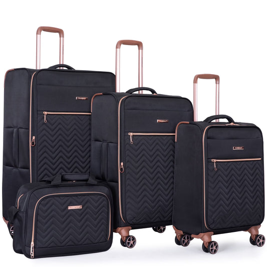 Travelhouse 4 Piece Luggage Set Softside Expandable Lightweight Suitcase with Double Spinner Wheels.(Black)(Black/4)