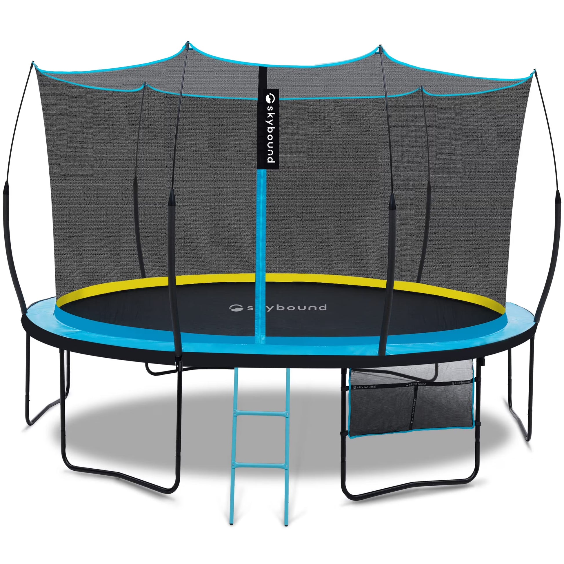 SkyBound 10FT 12FT 14FT Trampoline with Enclosure - Recreational Trampolines for Kids and Adults with Patented Fiberglass Curved Poles - Outdoor Trampoline with Ladder - Rust Resistant(10'/Blue | 4Legs)
