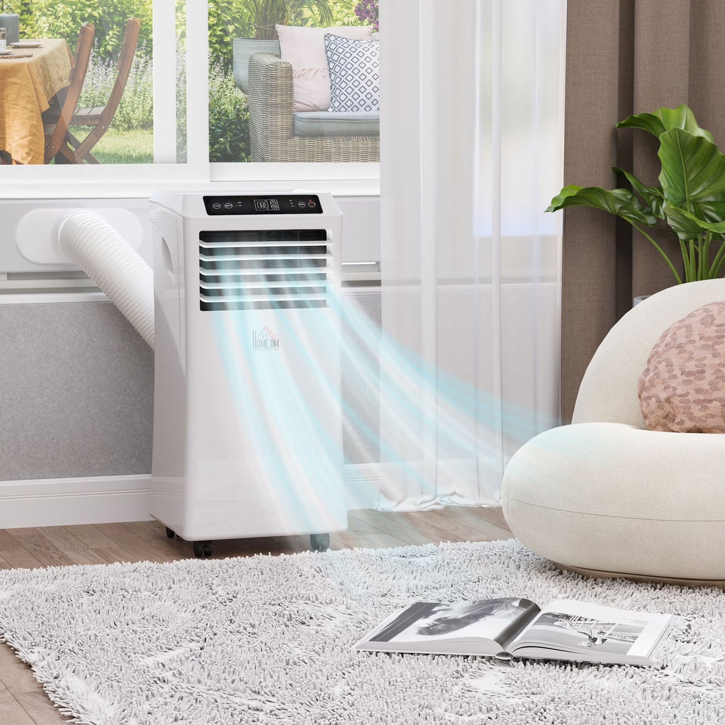 HOMCOM 8000 BTU Mobile Portable Air Conditioner with Cooling, Dehumidifier, and Ventilating with Remote Control, 2 Speed Fans, 24-Hour Timer for Bedroom, Living Room, Home Office, White(8000/White)