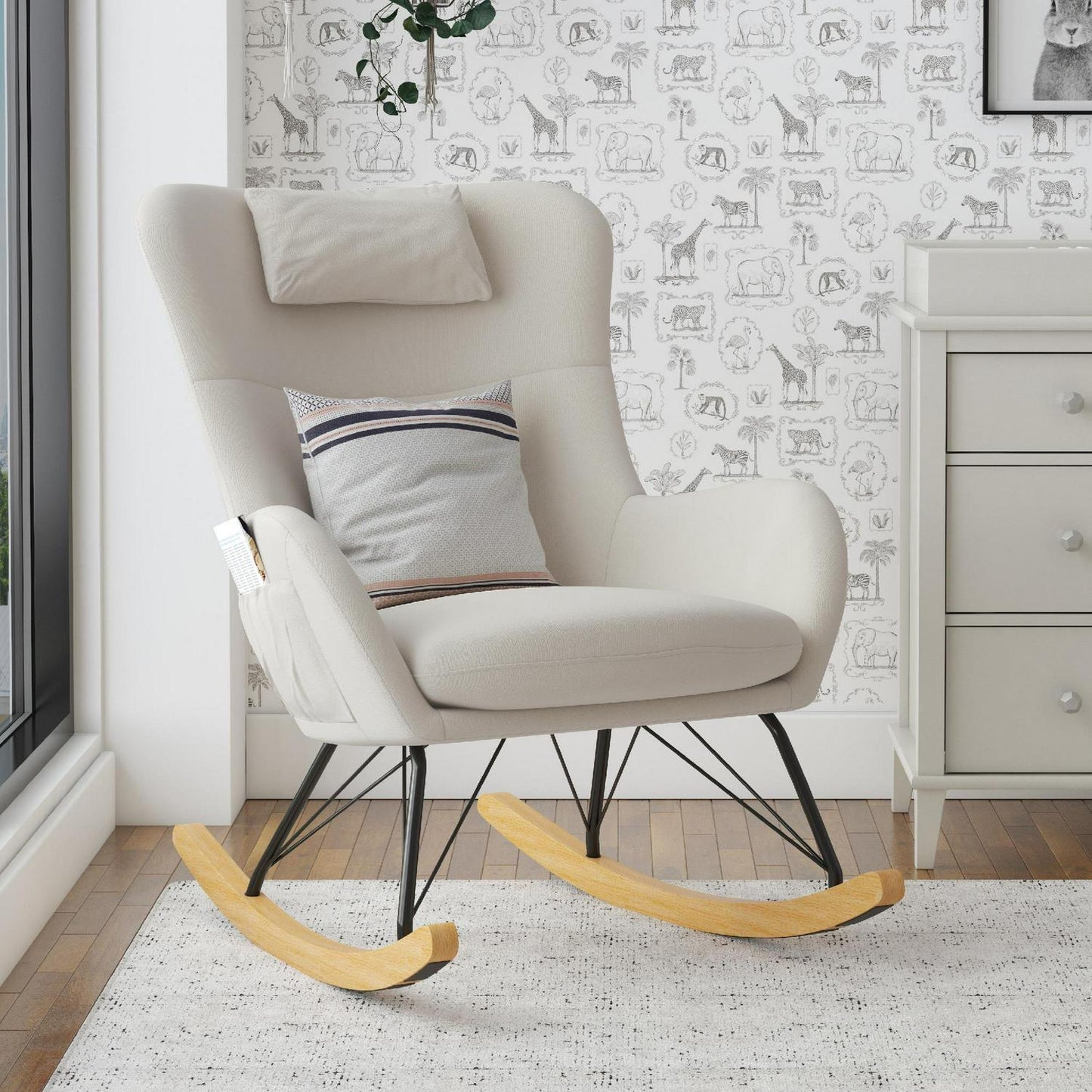 Baby Relax Robbie Rocker with Storage Pockets. Beige Linen