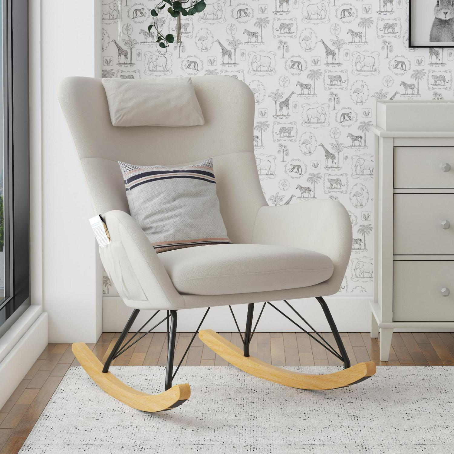 Baby Relax Robbie Rocker with Storage Pockets. Beige Linen