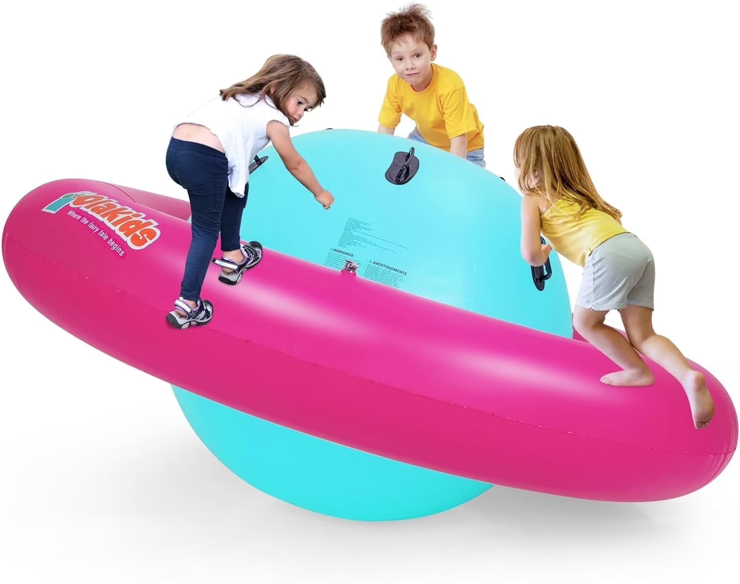 OLAKIDS 8FT Inflatable Dome Rocker Bouncer, Outdoor Kids Giant Roll and Play Seesaw Rocker with 6 Secure Handles, Max Weight 250 LBS, Toddlers Climbing Toy Backyard Play Center Equipment(Pink+Blue)