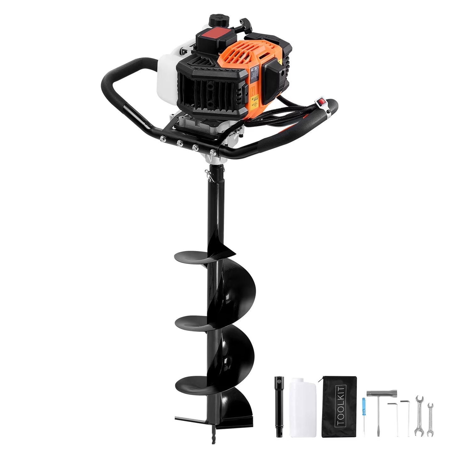 KFFKFF Gas Earth Auger, 52CC 1450W, includes 8�� Drill Bit  Extension Rod, Ideal for Garden, Farmland Fence Installation, Orange  Black