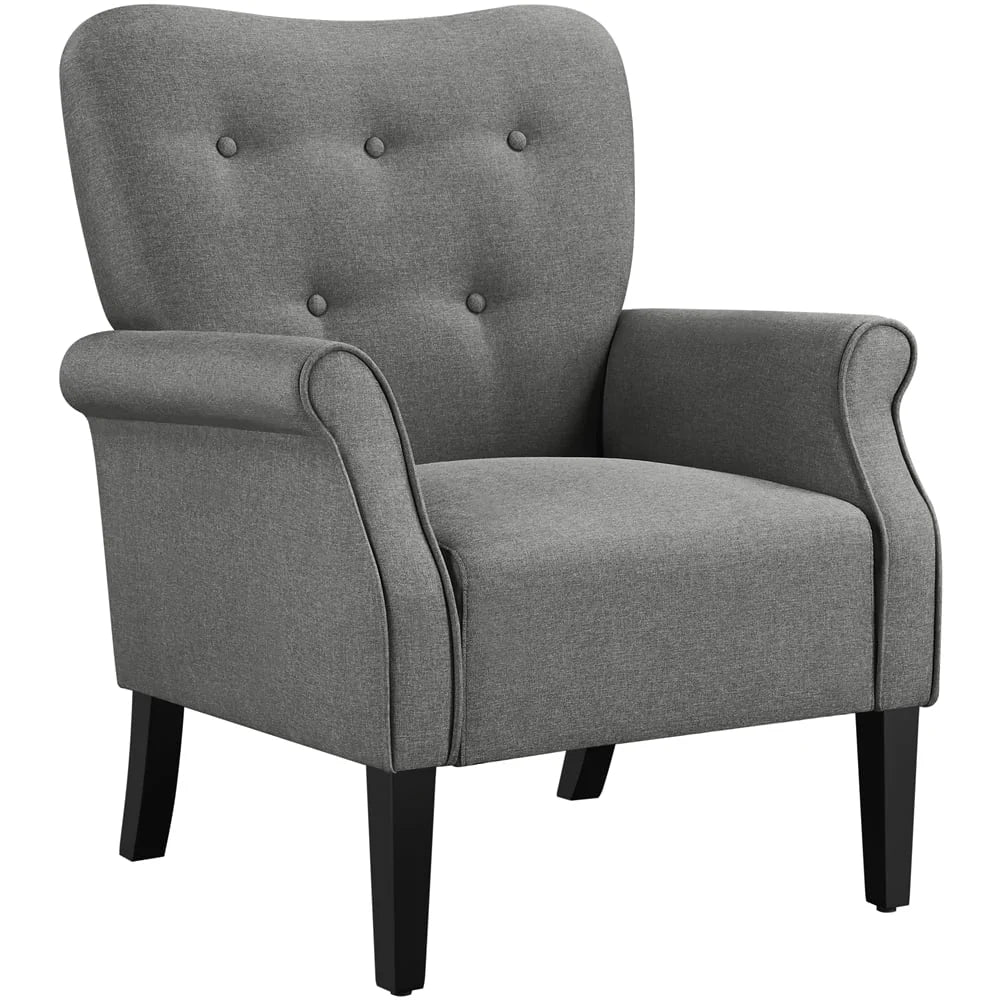 SMILE MART Mid-century Upholstered Fabric Accent Armchair for Living Room with Wooden Leg, Yellow(Dark Gray)