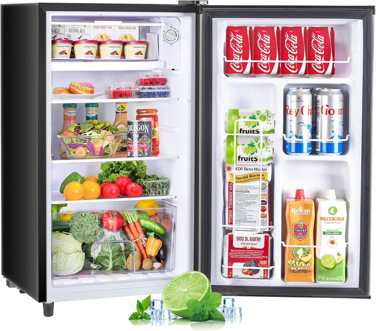 Mini Fridge for Bedroom 3.2 Cu.Ft Small Refrigerator with Freezer for Dorm Office, Compact Single Door Adjustable Thermostat Low Noise,Black(Black)