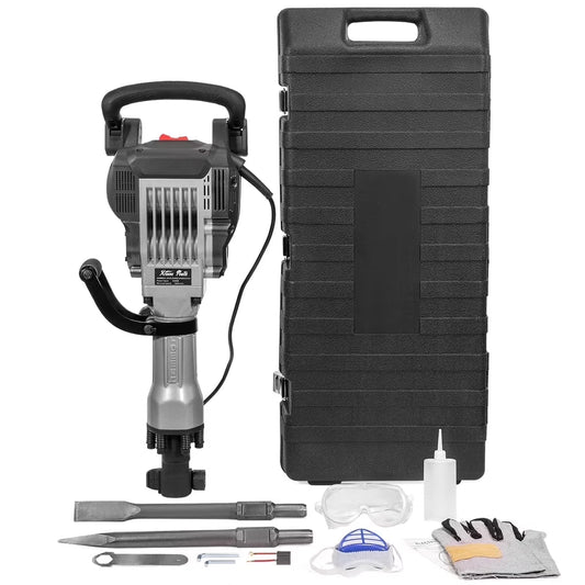 XtremepowerUS Demolition Jack Hammer Heavy Duty, 3600W Electric Jackhammer 1900BPM Power Drill Concrete Breaker Bar Point  Chisel Bits Chisel Set(3600W)